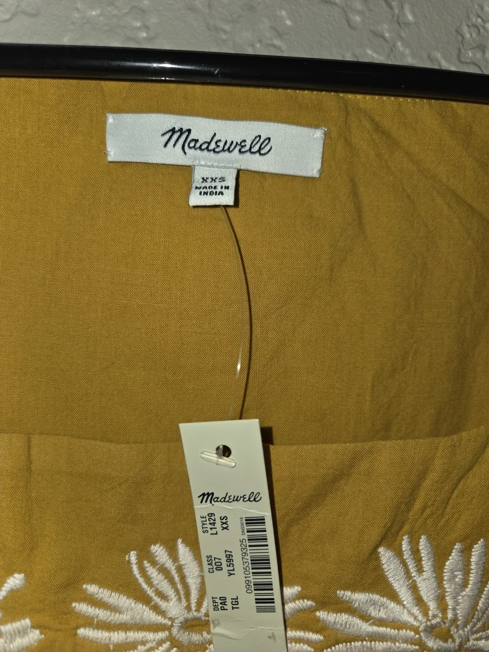 Madewell Mustard Square-Neck Embroidered Top